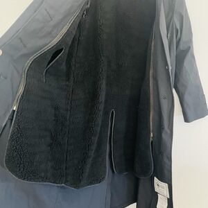 Vtg Sherpa Lined Military Grade Navy Trench Winter Coat Button Front Women's 12L